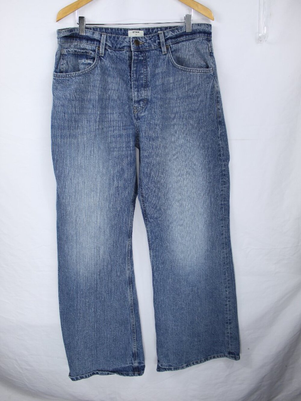COTTON ON MEN'S MEDIUM BLUE BAGGY BOOT CUT BUTTON DOWN JEANS SIZE 34 AS-IS
